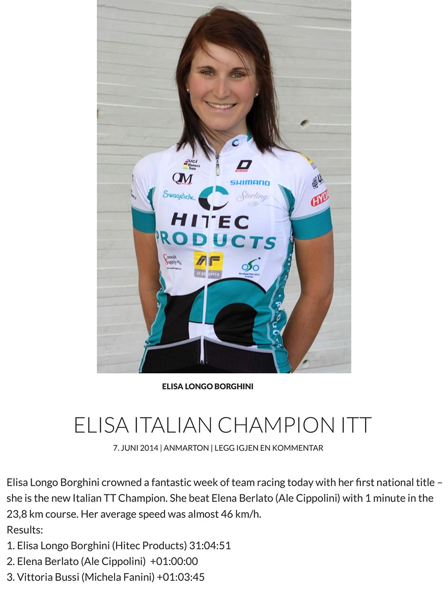 Elisa Longo Borghini Campionessa italiana a cronometro